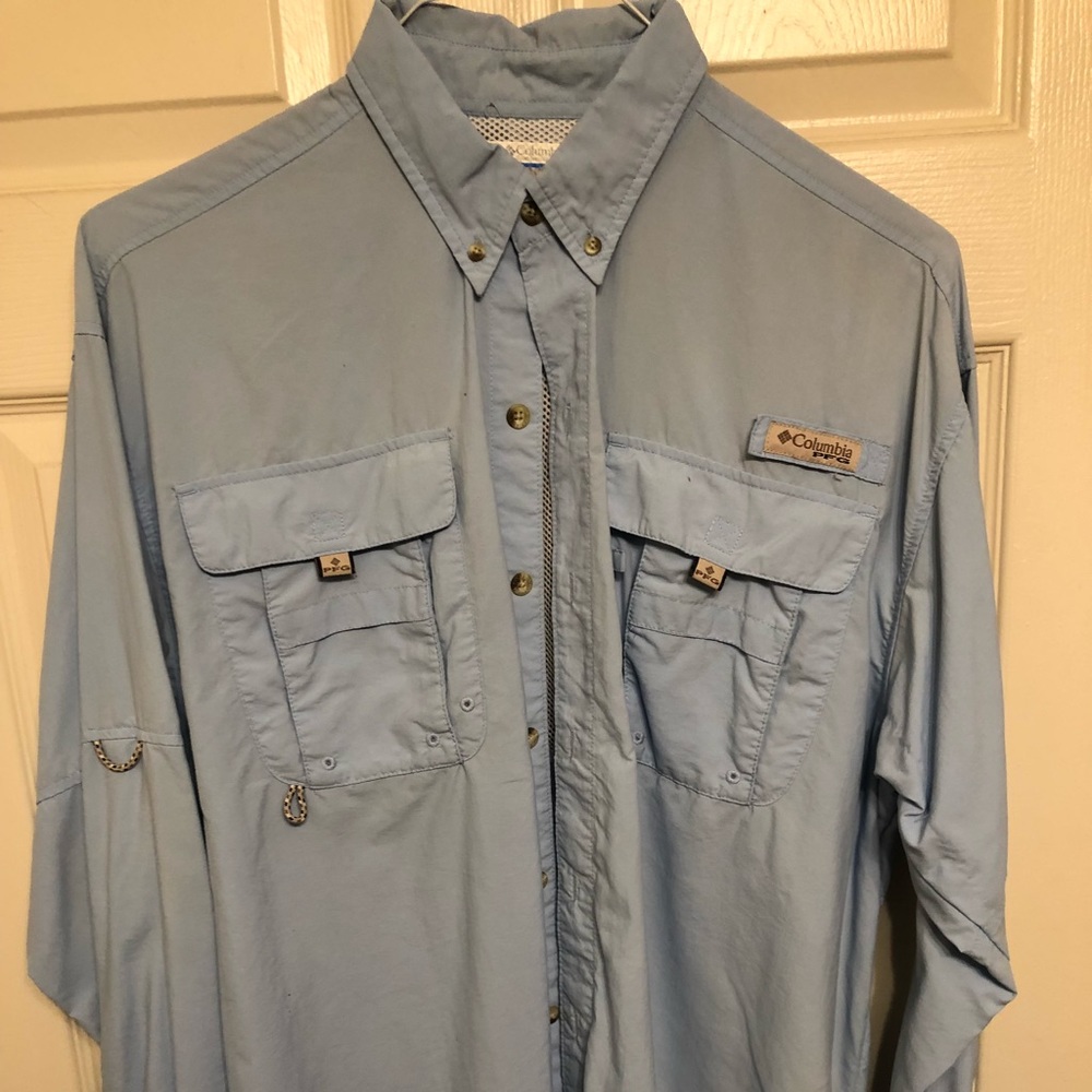 Long Sleeve Light Blue Columbia PFG Shirt